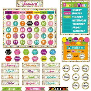 169 count Classroom Calendar Bulletin Board Set, Calendar Seasons Weather Chart Bulletin Board and Classroom Display with Stickers for Bedroom Wall Decoration(Confetti Style)
