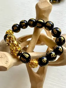 BEST SELLER ! LARGER WEALTH PROTECTIVE FEMALE PIXIU 100% Authentic Obsidian feng shui bracelet 24k gold plated wealth bracelet 12mm