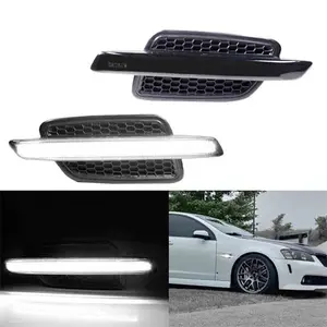 2PCS Smoked Lens Full White LED Front Side Marker Lights Honeycomb Bottom Case  Parking Lights For Pontiac G8 2008 2009