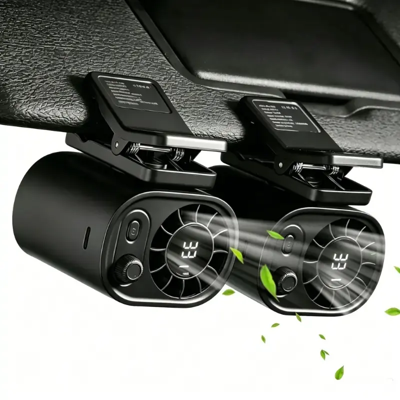 Joytutus Car Clip-On Portable USB Fan - 360° Rotation, 100-Speed Stepless Adjustment, 1800mAh