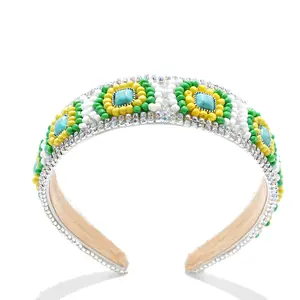 Roll over image to zoom in Boho Beaded Headband Green Padded Headbands Turquoise Hair Hoops Rhinestone Hair Accessories for Women and Girls