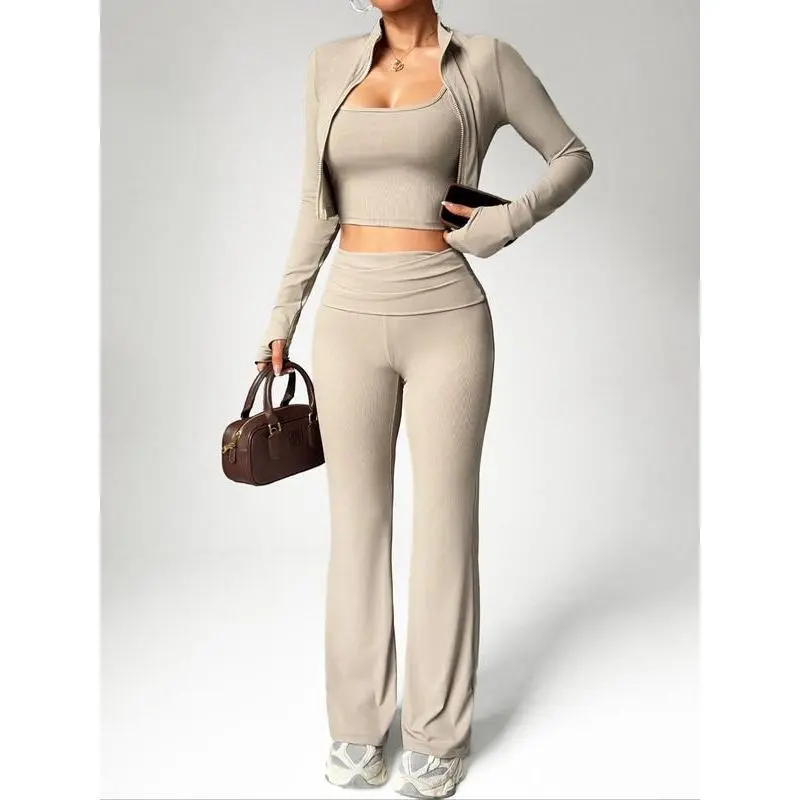 Women's Yoga Exercise Set, Casual Sexy Outdoor Running U-Back Top, Comfortable Tight-Fitting Long Pants, High Neck Sleeveless Jacket Women's Yoga Exercise Set, Casual Sexy Outdoor Running U-Back Top, Comfortable Tight-Fitting Long Pants, High Neck Sleeveless Jacket