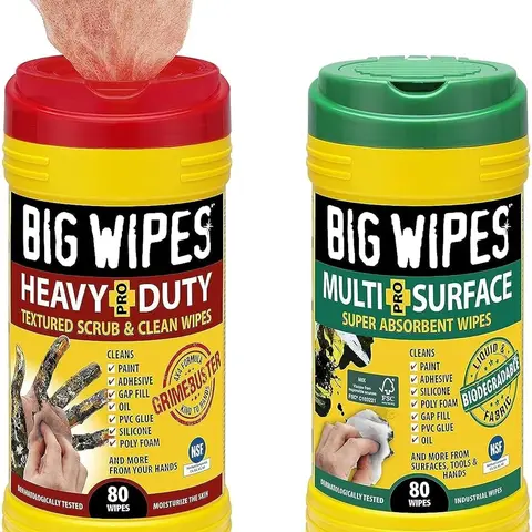 Big Wipes Heavy Duty Pro+ Skin-Friendly Cleaning Cloths, 80 Wipes/Can (1.7 lbs Plastic Bottle Pack), Dermatologist Tested, Aloe Vera Infused, Thick Soft Textured Scrub, 99.9% Antibacterial Waterless Cleaner for Hands/Surfaces & Tools, Oil/Grease Removal