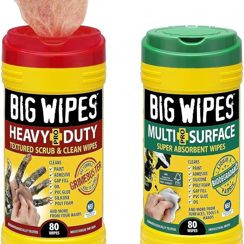 Big Wipes Heavy Duty Pro+ Skin-Friendly Cleaning Cloths, 80 Wipes/Can (1.7 lbs Plastic Bottle Pack), Dermatologist Tested, Aloe Vera Infused, Thick Soft Textured Scrub, 99.9% Antibacterial Waterless Cleaner for Hands/Surfaces & Tools, Oil/Grease Removal