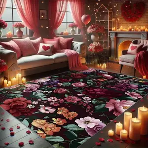 Floral Print Floor Mat, 1 Count Non-slip Soft Floor Carpet, Decorative Area Rug for Home Living Room Bedroom Hotel Hall