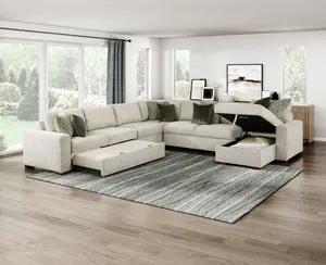 Homelegance 8548-6VC2ACR2ACLACA 5 pc Isla light textured microfiber reversible 140" modular sectional storage chaise pop up sleep area