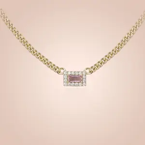 MEIITRUE 14K Gold Plated Zirconia Pendant Necklace for Women, Cuban Link Choker Necklace, Trendy All-match Jewelry