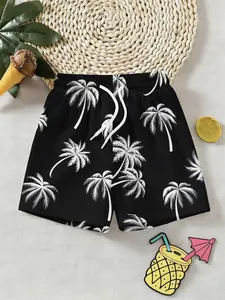 Boys' Coconut Tree Silhouette 3D Shorts, Casual Fashionable Shorts, Casual Comfy Shorts, Casual Beach Pants, Fashion Outdoor Sports, Birthday Gift, Holiday Gift