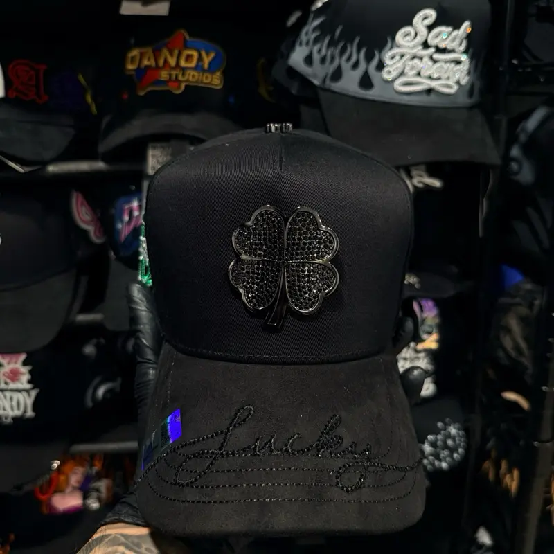 Black and Green Clover, Adjustable Strap, 6-Panel, Fitted, High Profile Fashion Accessory Hat