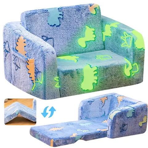 Lamerge Kids' Modular Glow-in-the-Dark Cloud Couch (Ages 3+, 4-5 Years), Plush Faux Fur Springtok Sofa with Adjustable Backrest, Unicorn-Animal-Star-Rainbow Theme, Great for Bedrooms Reading & Naps, Kids Christmas Gifts Children's Furniture