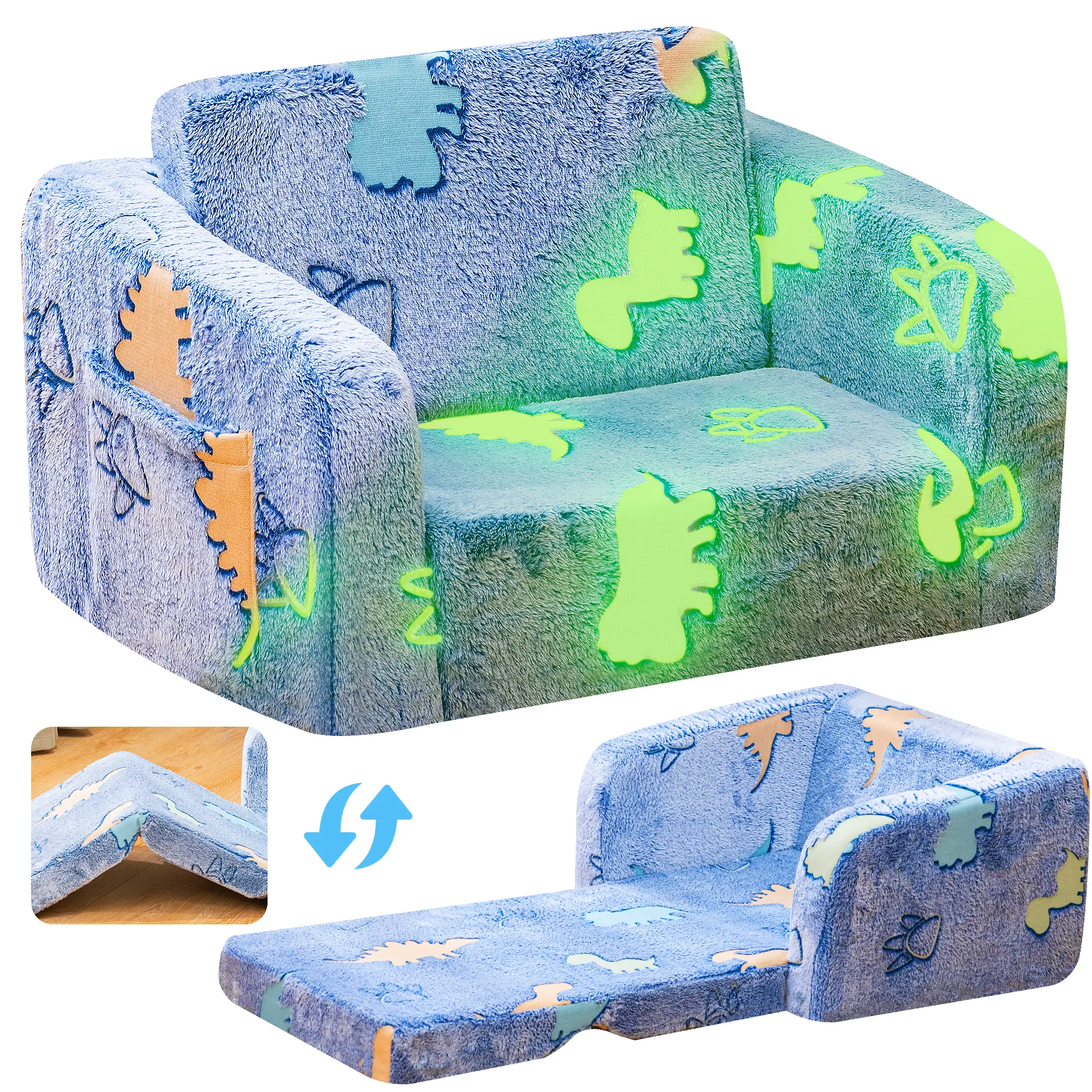 Lamerge Modular Play Couch - Glow in the Dark Play Couch for Kids Cloud Couch, Soft & Comfy, Adjustable Backrest, Suitable for Ages 3+ Years kid foam