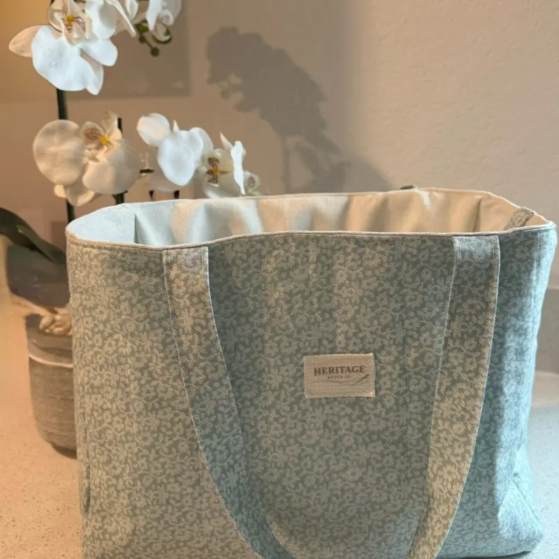 Heritage Handmade Tote Bag - Floral Pattern, Light Blue, Durable Canvas, Perfect for Daily Use