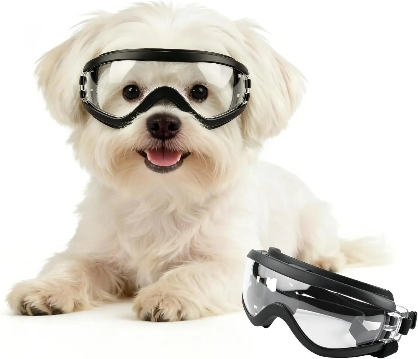 Dog Goggles for Small Breeds, UV Protection Dog Sunglasses with Adjustable Straps, Windproof Pet Eyewear for Small Pet, Soft Frame, Clear S