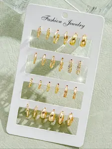 Women's Earrings Set, Fashion Artificial Diamond Hoop Design, Simple Style Daily Wear Jewelry Gift for Women