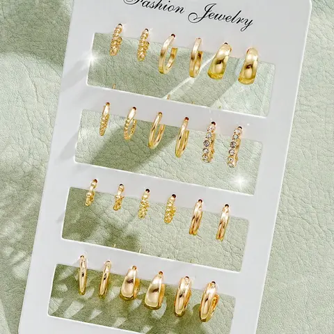 Women's Earrings Set, Fashion Artificial Diamond Hoop Design, Simple Style Daily Wear Jewelry Gift for Women, Earring Stacks