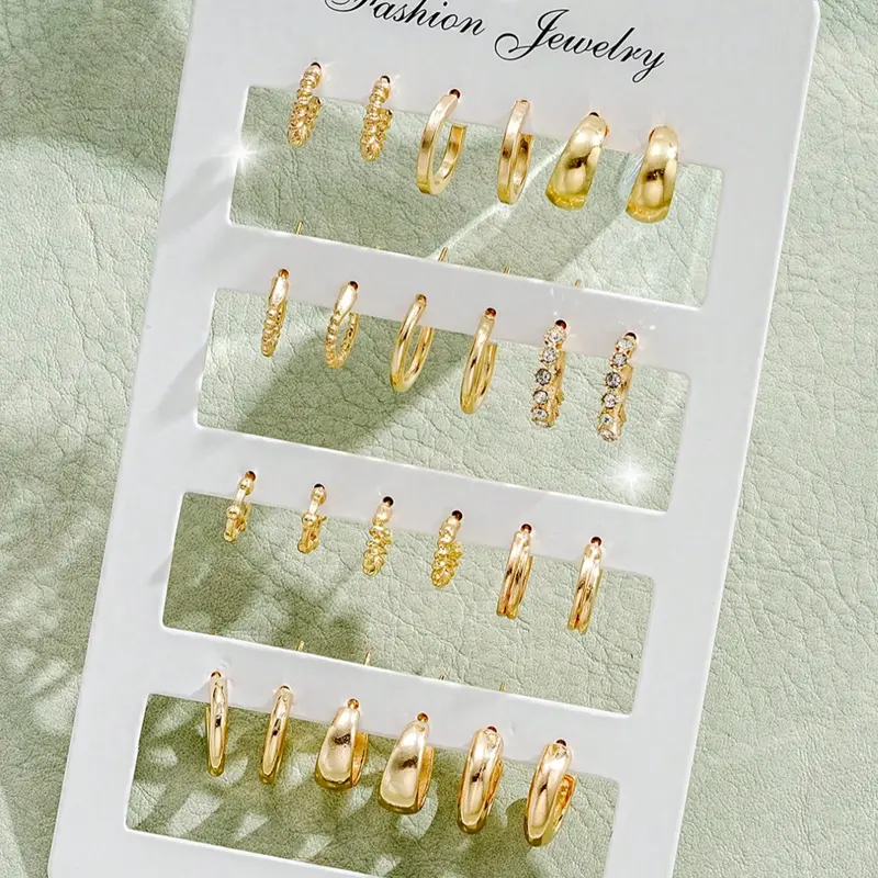 Women's Earrings Set, Fashion Artificial Diamond Hoop Design, Simple Style Daily Wear Jewelry Gift for Women, Earring Stacks