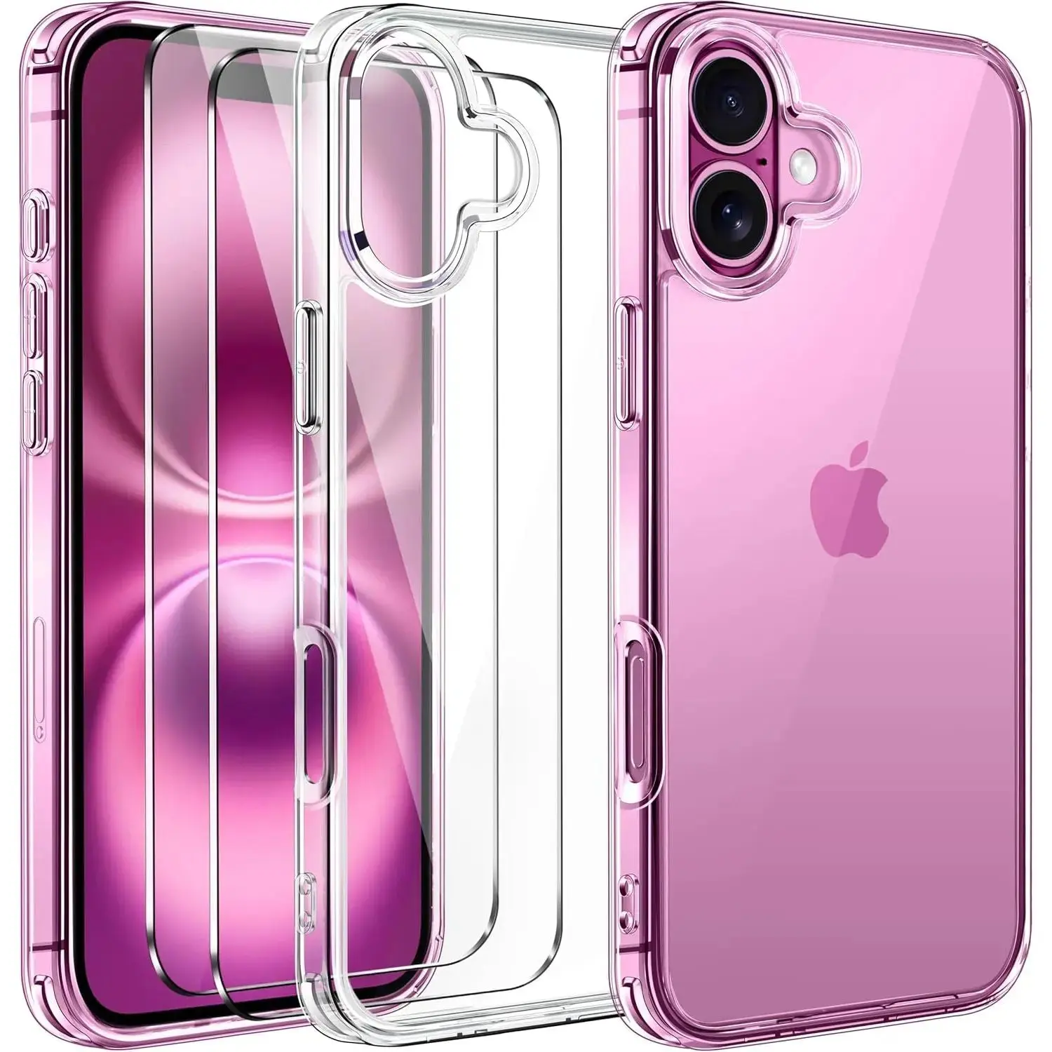 Entronix 3-in-1 Bundle for Apple iPhone 16, Slim Clear Case & 2 Clear Tempered Glass Screen Protectors Protective Cellphone Cover Protection