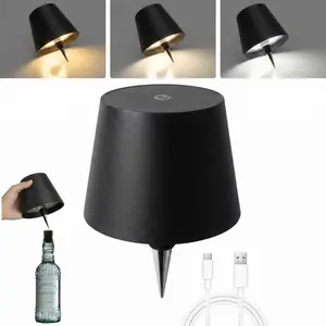 Rechargeable LED Wine Bottle Lamp - Cordless Touch Control Bottle Stopper Light for Bar & Home Decor 3 Color Dimmable Bottle Top Lamp, USB Rechargeable Ambient Light for Wine/Whiskey Bottles Premium Metal Bottle Top Lamp Camping Work