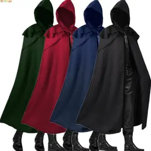 Medieval Men's Retro Cosplay Hooded Cape Gothic Long Cloak Jacket Available Menswear Clothes Bestie Costume Casual Stylish in Black Red Green Blue