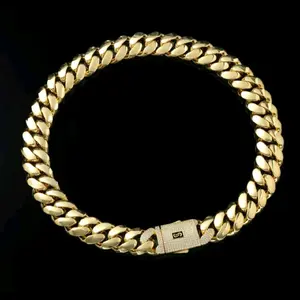 10mm Cuban Bracelet Stainless Steel 14K Gold Plated with Secure Clasp