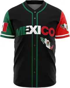 Men's Mexico Baseball Jersey, Eagle Mexico Baseball Button Down Jersey Shirts, Mexican Flag Baseball Jerseys Sports Shirt