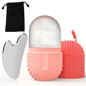 2 Counts Ice Face Roller Facial Skincare Ice Roller Set,Facial Massage Roller Tool,Silicone Ice Face Roller GuaSha Face Tool Set with Roller Massager ContourTool,For Eyes,Neck,Face,Ice Facial Roller Mold Cube SkinCare Tool Summer Ice Massage Products