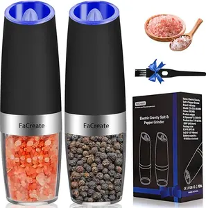 Gravity Electric Salt and Pepper Grinder Set,Automatic Operation Electric Salt and Pepper Shakers Set，Battery Powered Adjustable Coarseness Pepper Mill Grinder LED Light,