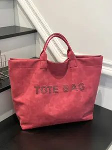 Simple, casual, fashionable and personalized tote bag, atmospheric and textured large capacity handbag with letter decoration design, can accommodate tablets and phones, suitable for daily commuting and gatherings, Personal Item Bag
