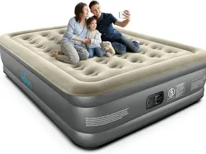 iDOO Luxury Air Mattress with Built in Pump, Queen Size Inflatable Mattress for Camping, Guests, 18" Raised Comfort Blow up Mattress, Durable, Portable & Waterproof Air Bed, Colchon Inflable