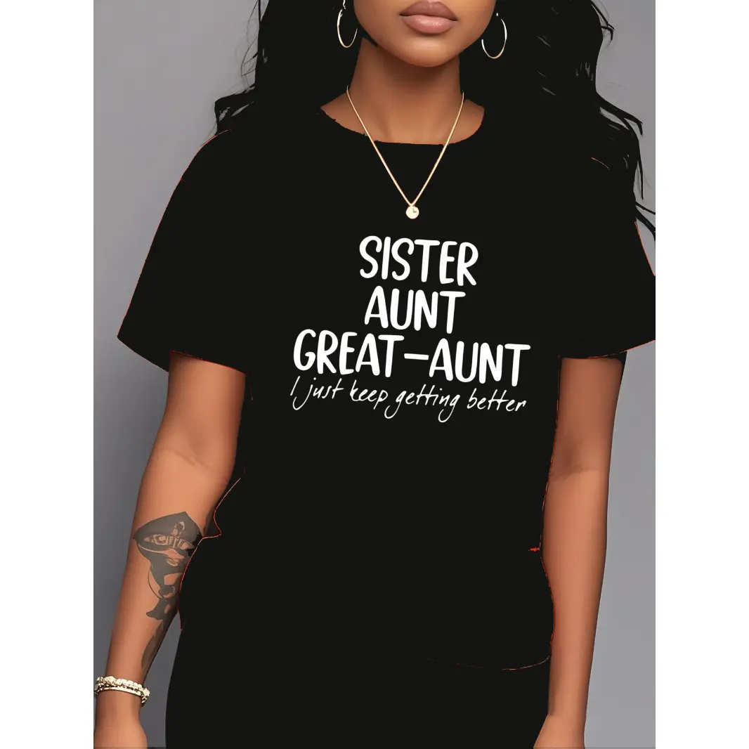 Womens Cotton Short Sleeve Graphic Tee Sister Aunt Great Aunt Funny Quote Shirt Casual Everyday Summer Top Family Gift For Mom Auntie Birthday Mother Day