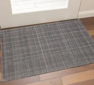 HomeRoots 570528 2 ft. x 3 ft. Graphite & Ivory Wool Plaid Hand Tufted Area Rug