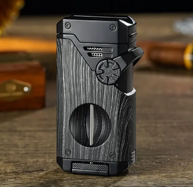 (Gas Not Included) 5-in-1 Quad Jet Flame Butane Lighter, Windproof Refillable Lighter with Adjustable Flame, EDC tool for Outdoor & Daily Use, Great Gift for Men, Dad, Boyfriend, Business, Gift Box Included