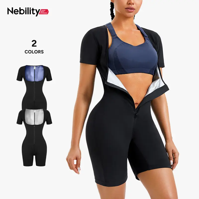 Nebility Full Body Jumpsuit with Breathable Mesh for Women Belly Workout Sauna Suit Shorts Bodysuit Shaper Clothes Athletic Activewear Womenswear Shap