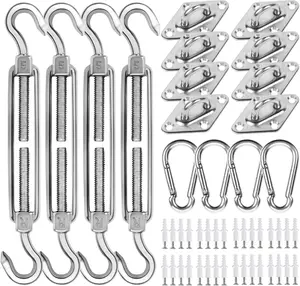 44 count Shade Sail Hardware Kit, 5 Inch Outdoor Sun Sail Accessories, 304 Stainless Steel Turnbuckles & Brackets for Triangle/Rectangle Sails, Patio Canopy Installation Hardware Set
