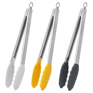 Premium 12-Inch Stainless Steel Kitchen Tongs Set - 3-Piece Tongs for Cooking with Locking Mechanism, Heat Resistant, Non-Slip Grip, Silicone Tips for BBQ, Grilling, Serving (Black, White, Yellow)