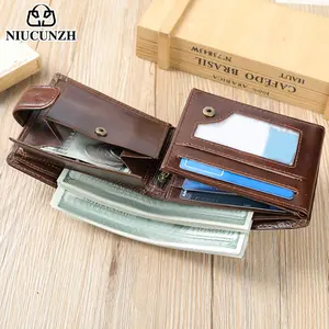 NIUCUNZH Mens Genuine Leather wallet RFID Blocking Slim Bifold wallet for men Large capacity Multi card slots OilBrown