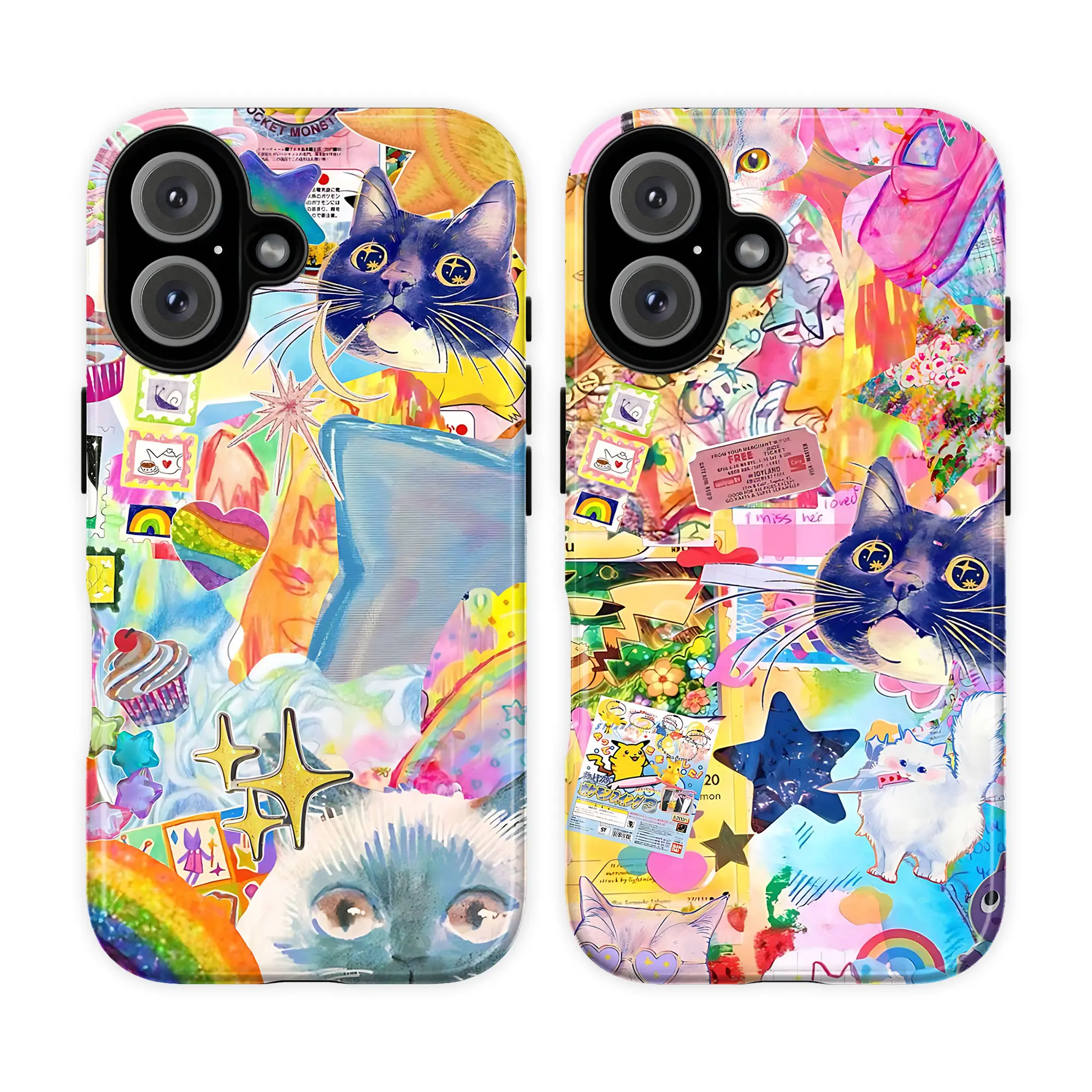 Adorable Kidcore Aesthetic Cat Phone Case, Kawaii Colorful Collage Kitten Phone Cover For iPhone 17 16 15 14 13 12 Mini 11 Pro Max Xs & SS Galaxy, Bright Rainbow Decora Cat Tough Case, Gift for Cats Lovers/Her Women Girls Bestie BFF