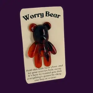 Red and Black Handmade Resin Worry Bear with Sentiment Card for Anxiety Relief