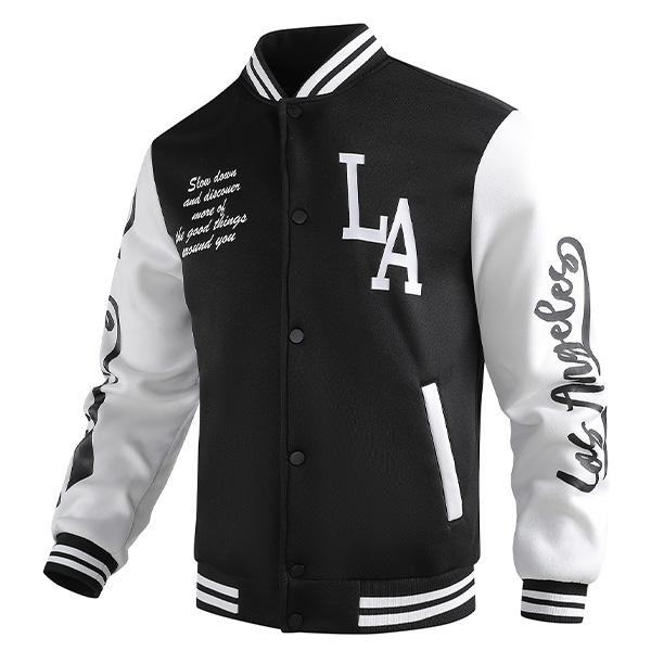 LA-Inspired Varsity Jacket for Men - "Slow Down" Graphic, Trendy Baseball Coat