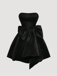 Black Mini Dress - Strapless Bow Party Dress for Women
