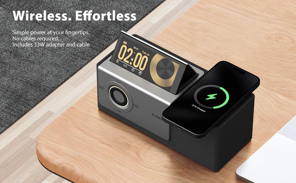 GoldJoy Flip-Up Display Screen Bluetooth Speaker, 7-in-1 Wireless Charging Station, Romantic Sunset Lamp, White Noise, Portable Bedside Speaker, Deep Bass Stereo Sound, Aesthetic Bedroom Decor, TikTok Home Gadget, Portable Outdoor Mini Bluetooth Speaker A