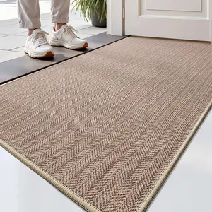 Vintage Style Front Door Mat, Chenille Print Striped Outdoor Rug, Boho Runner Rug, Pure Color Country Design, Natural Fiber, Boho Area Rug