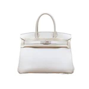 Pre-owned HERMÈS Birkin 30 8L Glacier White Togo Leather with C engraving and silver buckle