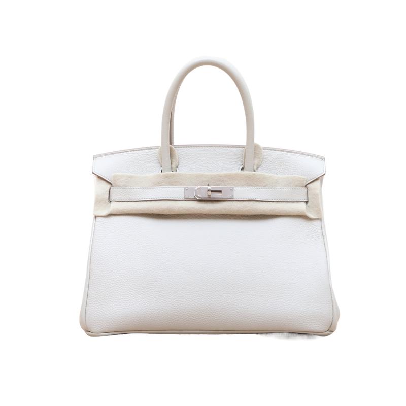 Pre-owned HERMÈS Birkin 30 8L Glacier White Togo Leather with C engraving and silver buckle