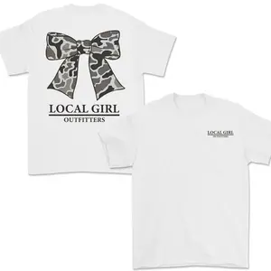 Local Girl Outfitters Camo Bow T-Shirt - Local Girl Graphic Tee, Trendy and Casual Outdoor Wear For Men For Women