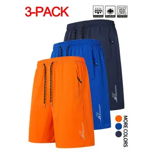 3 Pack Men's Summer Sports Shorts Quick Dry Breathable Elastic Waist Drawstring with Zipper Pockets Reflective Printed Running Gym Casual Shorts Multi Color Combinations for Daily Wear