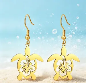 Fashionable animal earrings with simple titanium steel cutting and hollow out, cute cartoon turtle stainless steel earrings