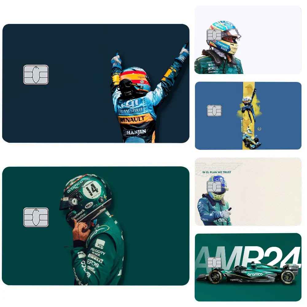 1PC F1 2025 Fernando Alonso Stickers 4pcs PVC Card Skin Stickers for Bank Card Bus Metro Card Case Decorate Gift