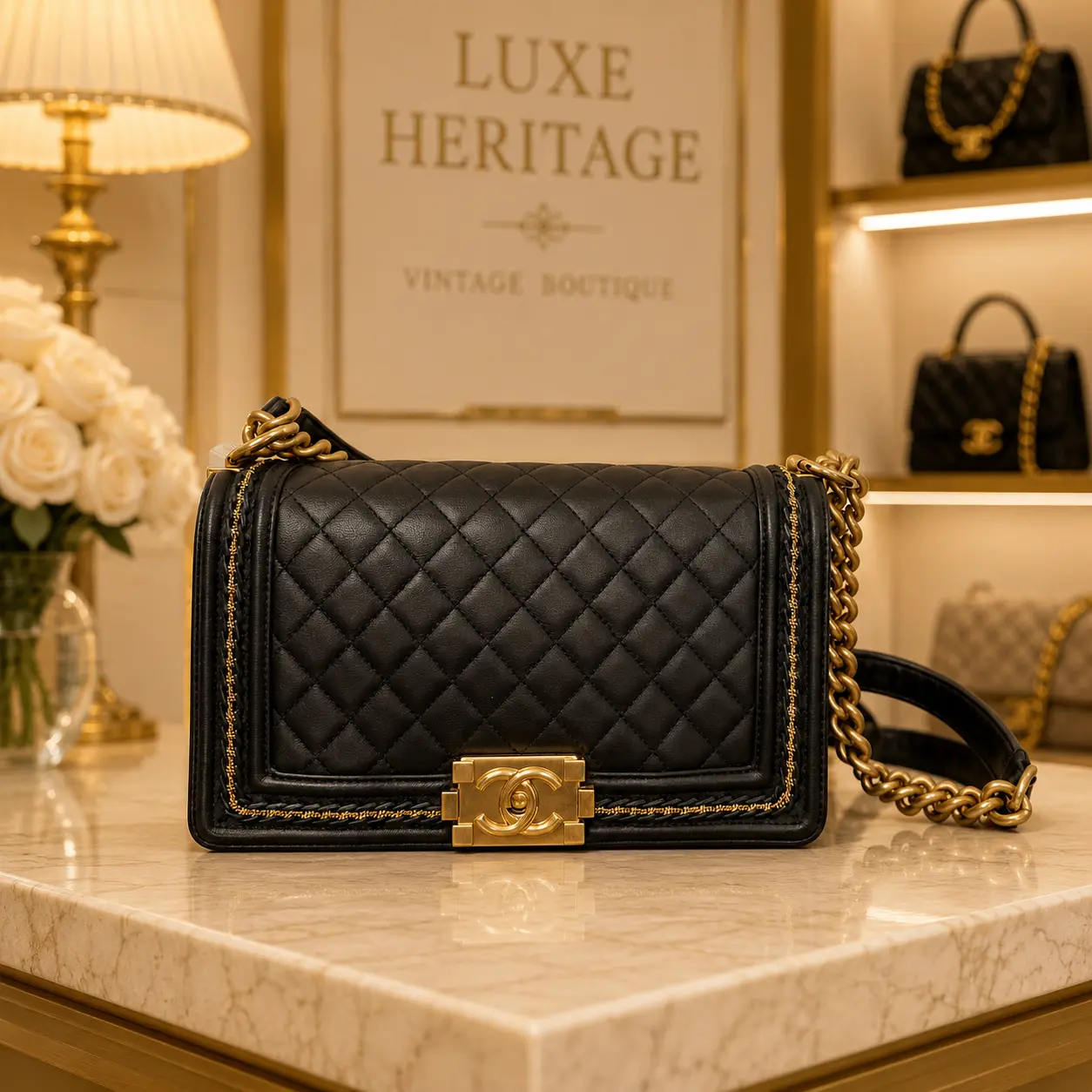Pre-owned CHANEL - Crossbody Bags Boy Quilted Lambskin Shoulder Bag Black Gold Hardware LA23146814
