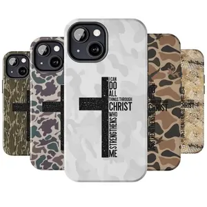 Vintage I Can Do All Things Through Christ Who Strengthens Me Camo Cross Phone Case, Ol School Camo Aesthetic For iPhone 17 16 15 14 13 12 11 X 8 Plus, Durable Cover